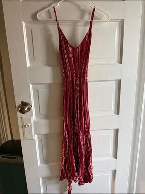 miami Burgundy Striped Spaghetti-Strap Jumpsuit